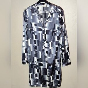 Vintage‎ Hugo Buscati Silk Geometric Mod Art To Wear Midi Dress, Size 4